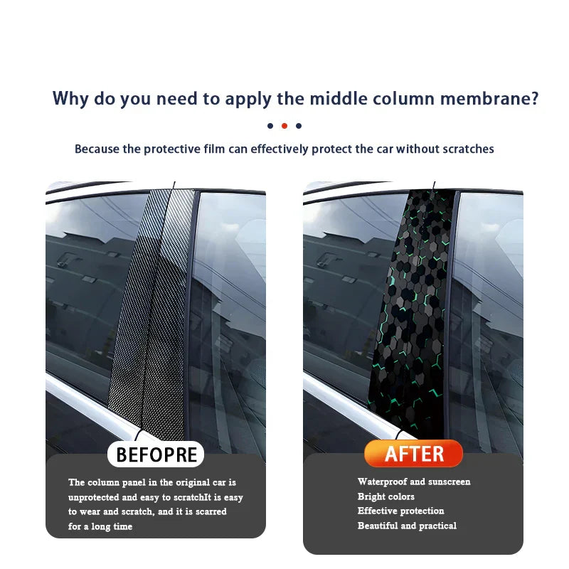 2pcs 50x25cm Honeycomb Car Stickers Car B-pillar Vinyl Decals Waterproof Auto Center Pillar Sticker Cover Scratches
